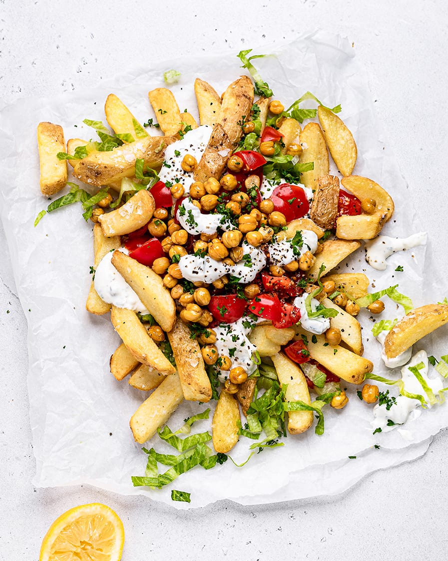 Mediterranean Loaded Fries with Chickpeas | Strong Roots