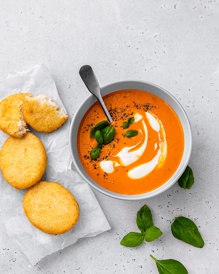 Tomato Soup with Cauliflower Hash Browns Strong Roots