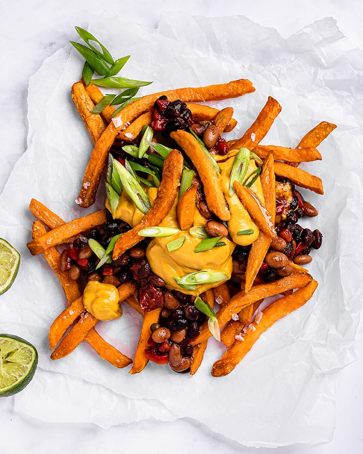 Sweet Potato Chilli Cheese Fries | Strong Roots