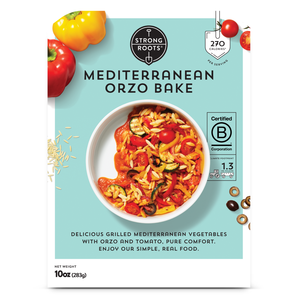 Frozen Meal for One - front of the Packaging featuring Mediterranean Orzo Pasta Bake bowl.